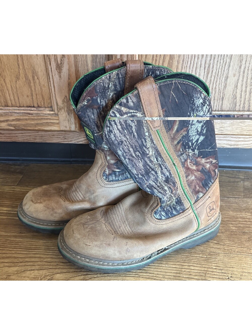 John Deere Cowboy Boots Pull On Soft Toe Men's Camouflage Brown Green Size 9W